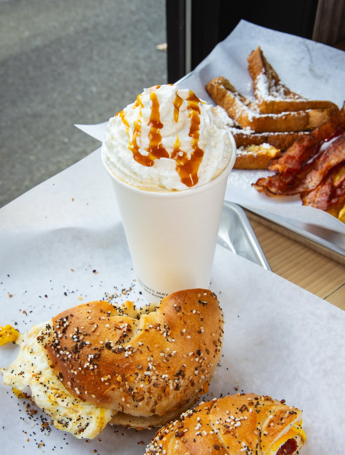 Everything bagel breakfast sandwich with French toast